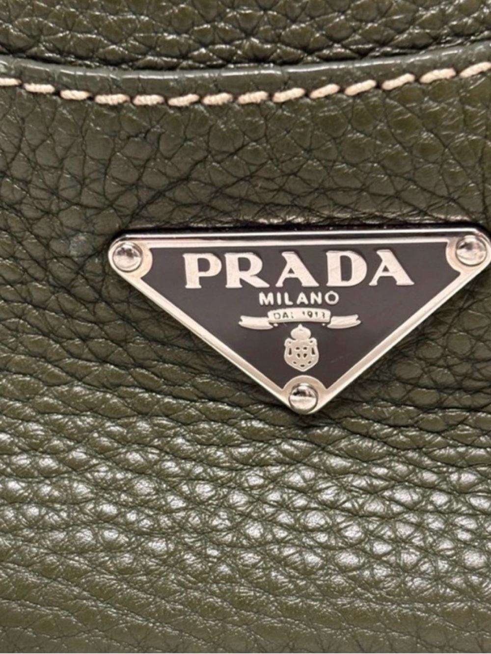 Prada Hunter Green Leather Tote — Silver Hardware • Like New - Picture 3 of 9